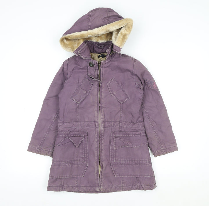 DKNY Girls Purple Hooded Parka Coat Size 6 Cotton Blend Lined