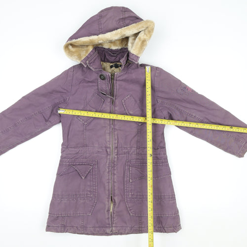 DKNY Girls Purple Hooded Parka Coat Size 6 Cotton Blend Lined