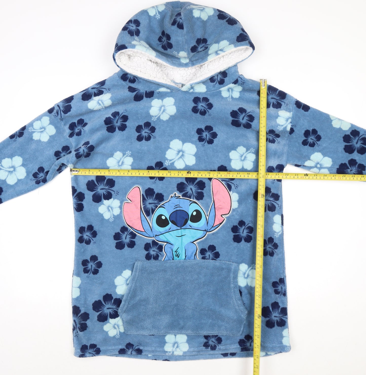 Disney Classics Women's Blue Fleece Hooded Stitch Robe One Size