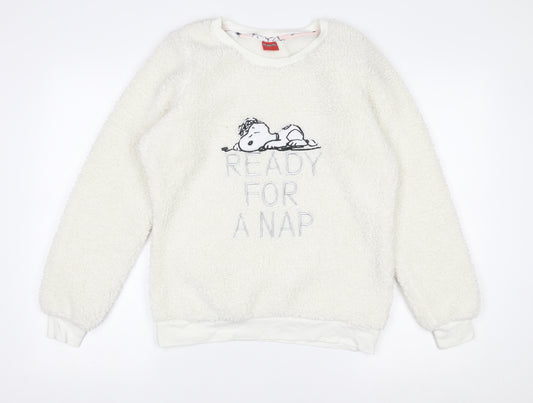 George Womens Ivory Snoopy Fleece Pyjama Top Size 8-10