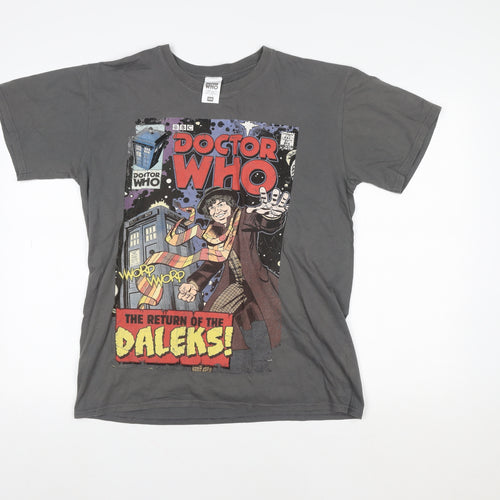 Doctor Who Women’s Grey L Graphic T-Shirt Comic Retro Short Sleeve