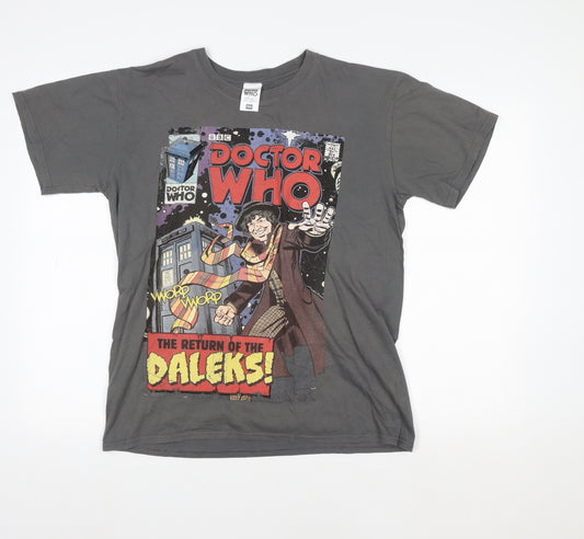 Doctor Who Women’s Grey L Graphic T-Shirt Comic Retro Short Sleeve