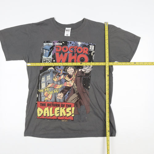 Doctor Who Women’s Grey L Graphic T-Shirt Comic Retro Short Sleeve