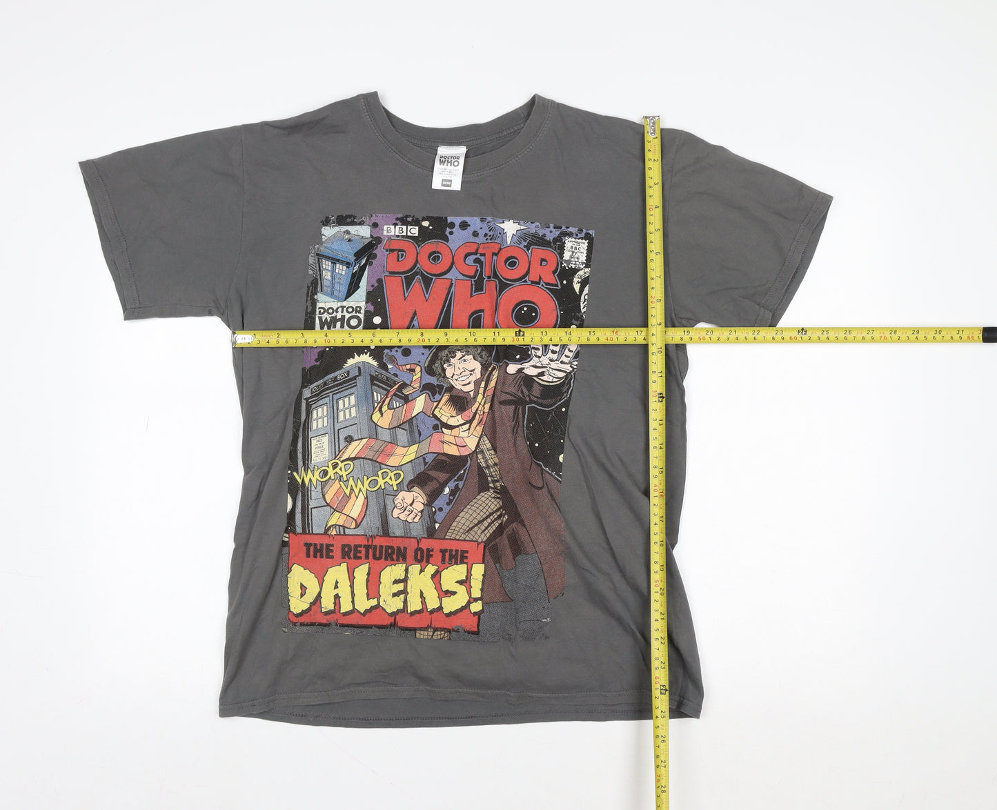 Doctor Who Women’s Grey L Graphic T-Shirt Comic Retro Short Sleeve