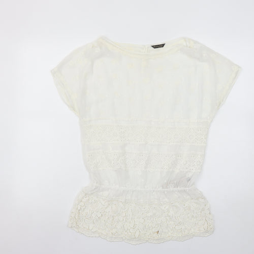 Massimo Dutti Womens Ivory Lace Embroidered Tunic Blouse Size 10