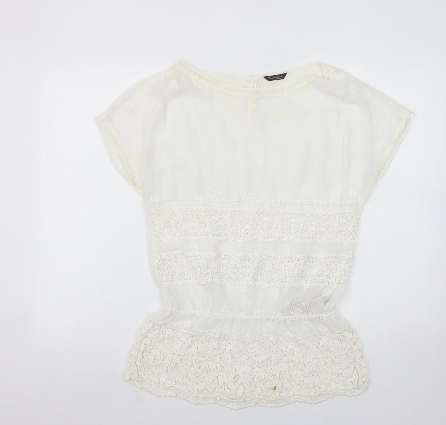 Massimo Dutti Womens Ivory Lace Embroidered Tunic Blouse Size 10