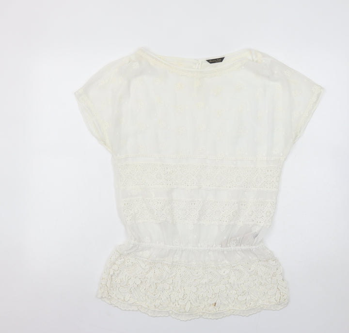 Massimo Dutti Womens Ivory Lace Embroidered Tunic Blouse Size 10