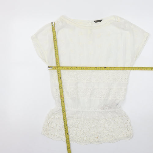 Massimo Dutti Womens Ivory Lace Embroidered Tunic Blouse Size 10