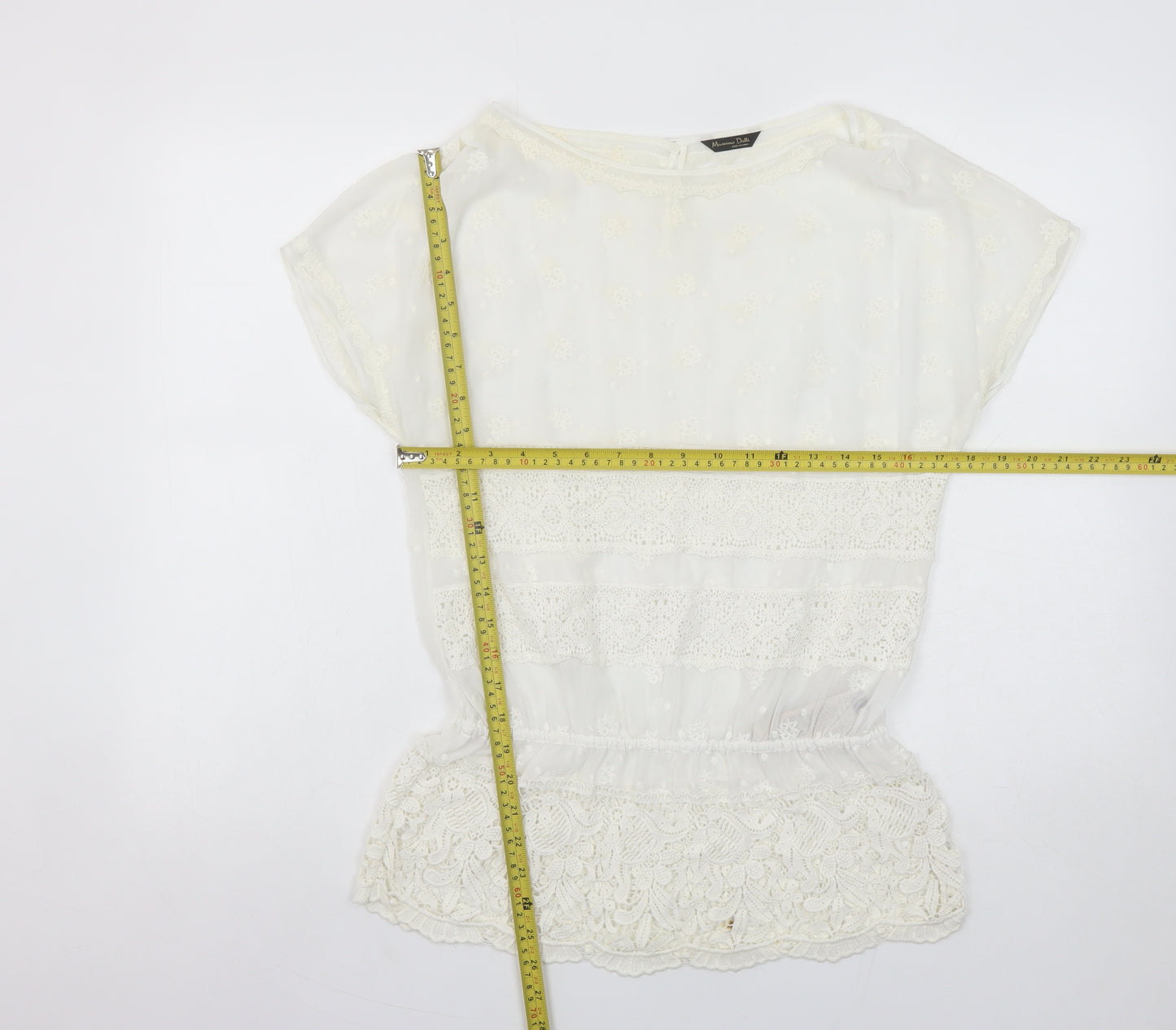 Massimo Dutti Womens Ivory Lace Embroidered Tunic Blouse Size 10