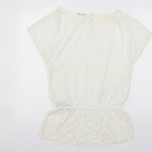 Massimo Dutti Womens Ivory Lace Embroidered Tunic Blouse Size 10