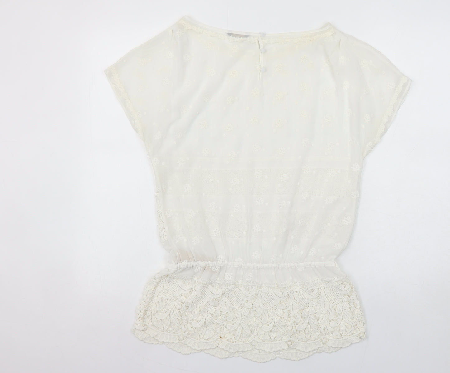 Massimo Dutti Womens Ivory Lace Embroidered Tunic Blouse Size 10