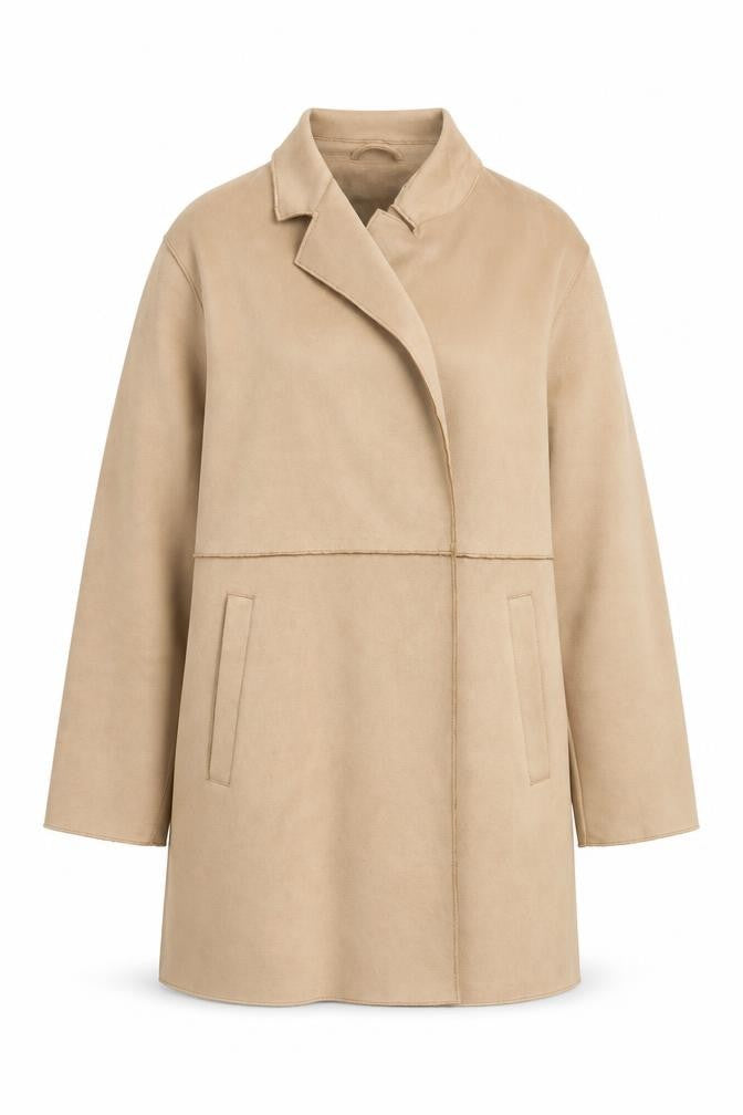 Front view of New Look Women’s Beige Mid-Length Overcoat, size UK 10, Regular Fit