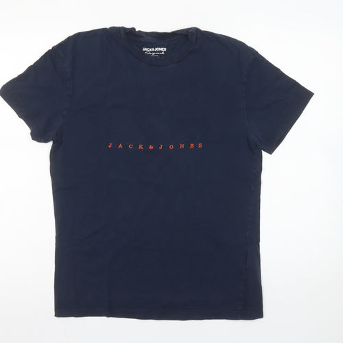 Jack & Jones Men's Blue Cotton Crew Neck Short Sleeve T-Shirt Size S