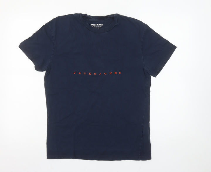 Jack & Jones Men's Blue Cotton Crew Neck Short Sleeve T-Shirt Size S