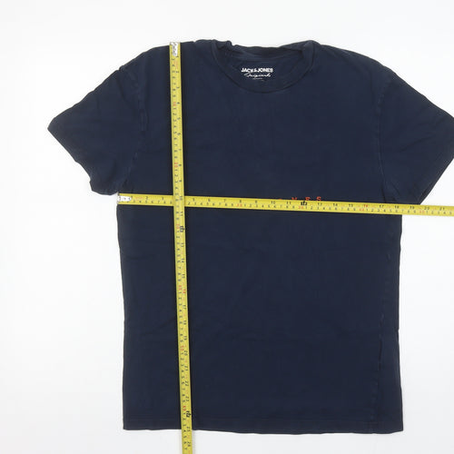 Jack & Jones Men's Blue Cotton Crew Neck Short Sleeve T-Shirt Size S