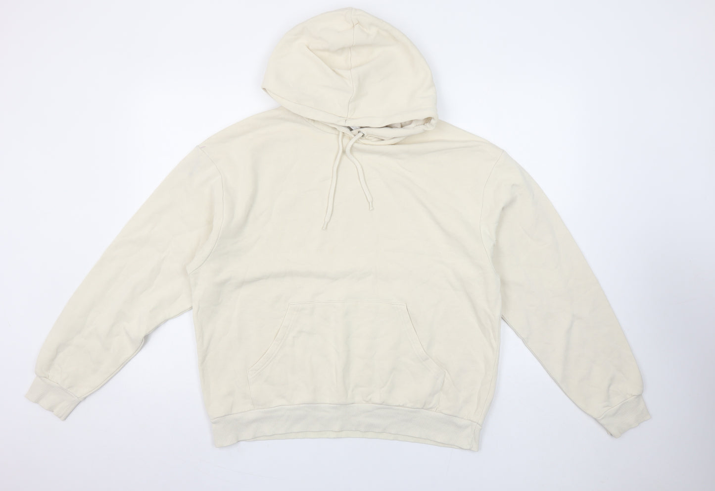 Monki Women Beige Pullover Hoodie Small Cotton Blend Casual