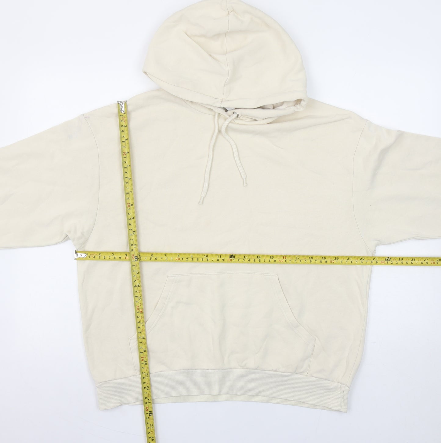 Monki Women Beige Pullover Hoodie Small Cotton Blend Casual