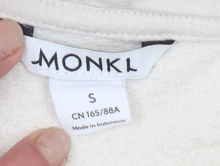 Monki Women Beige Pullover Hoodie Small Cotton Blend Casual