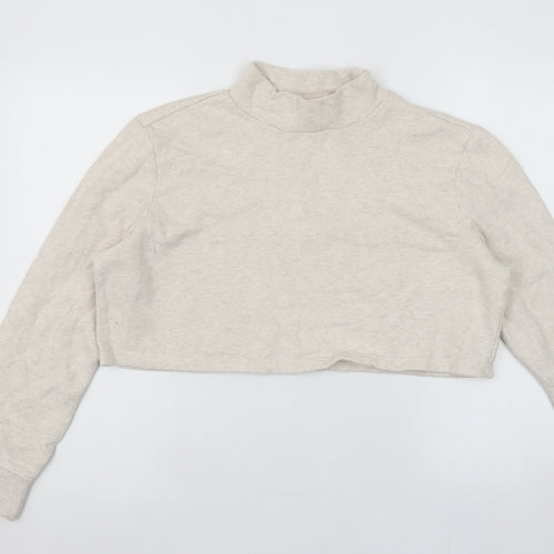 Monki Women's Beige Cotton Cropped Pullover Sweatshirt Size 12