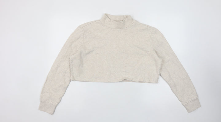 Monki Women's Beige Cotton Cropped Pullover Sweatshirt Size 12