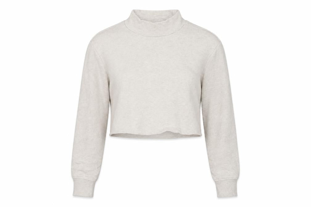 Front view of Monki Women's Beige Cotton Cropped Pullover Sweatshirt, size 12