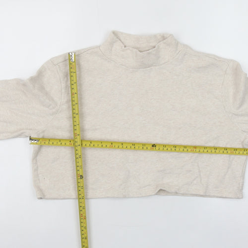 Monki Women's Beige Cotton Cropped Pullover Sweatshirt Size 12