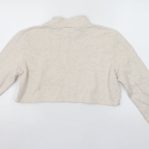 Monki Women's Beige Cotton Cropped Pullover Sweatshirt Size 12