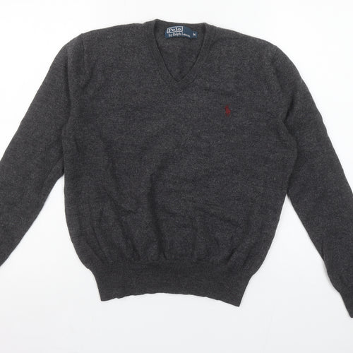 Ralph Lauren Women's Grey V-Neck Merino Wool Jumper M