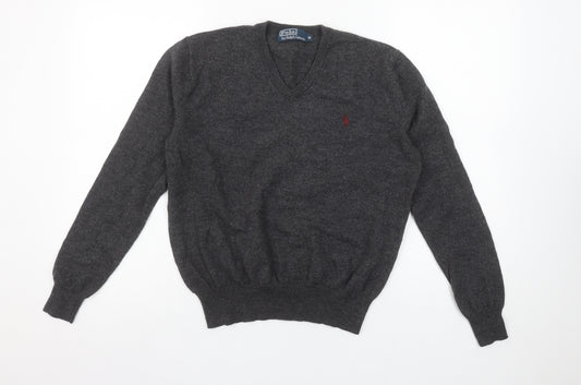 Ralph Lauren Women's Grey V-Neck Merino Wool Jumper M