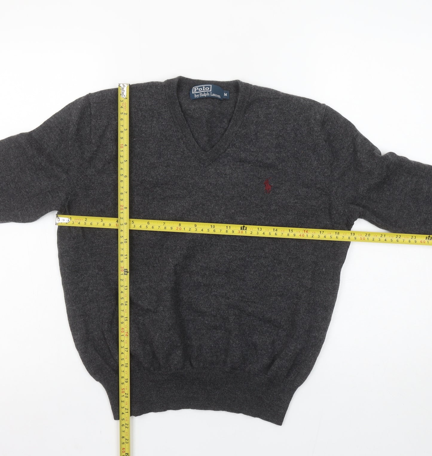 Ralph Lauren Women's Grey V-Neck Merino Wool Jumper M