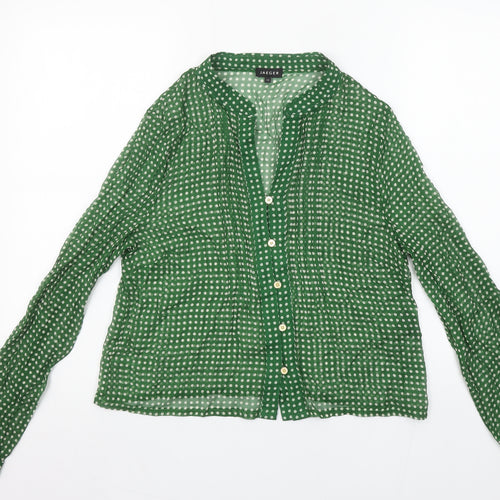 Jaeger Women’s Green Polka Dot Silk Blouse Size 12 Long Sleeve