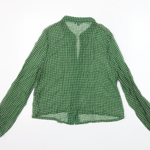 Jaeger Women’s Green Polka Dot Silk Blouse Size 12 Long Sleeve