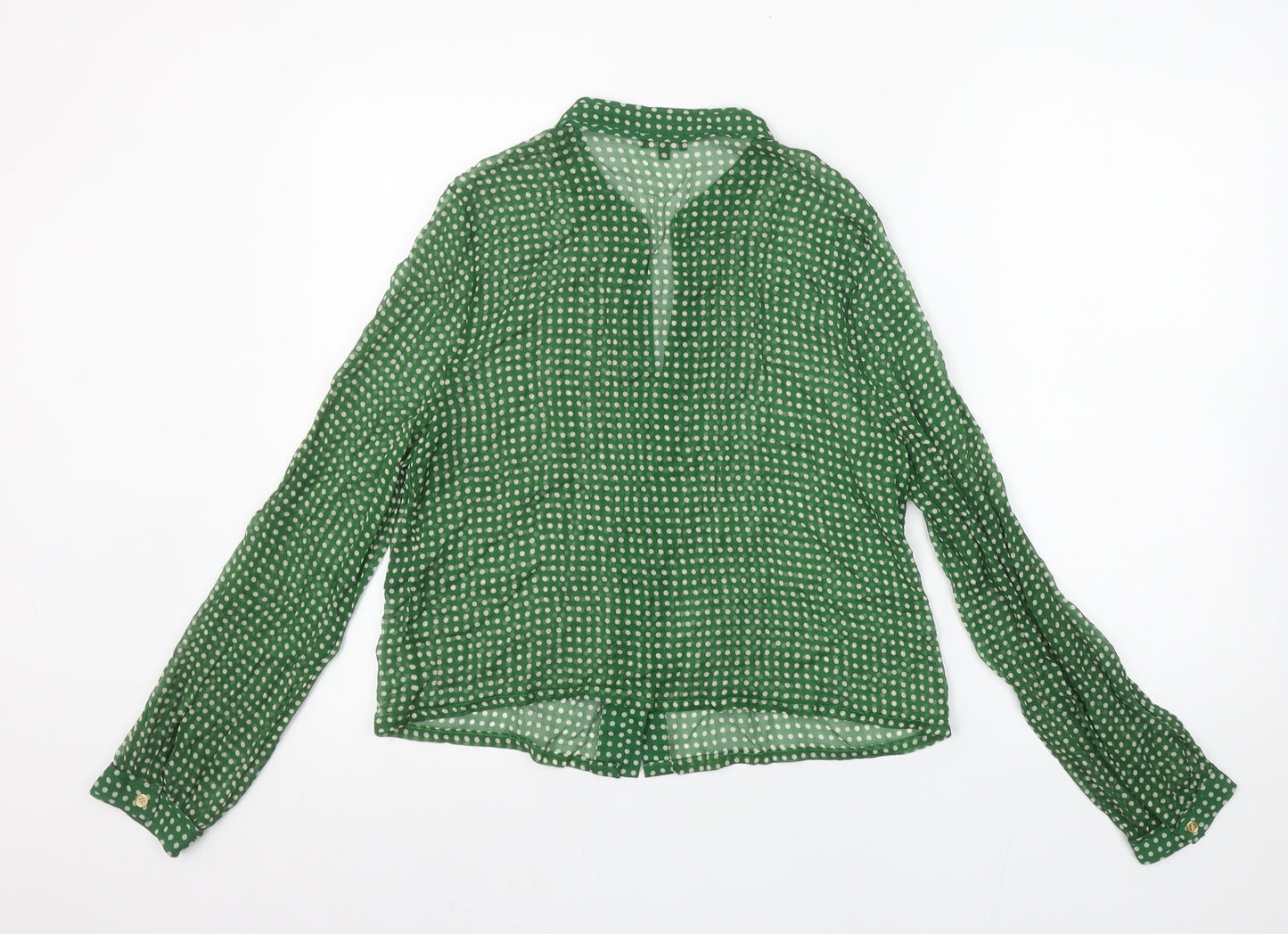 Jaeger Women’s Green Polka Dot Silk Blouse Size 12 Long Sleeve