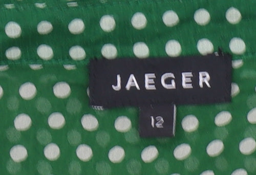 Jaeger Women’s Green Polka Dot Silk Blouse Size 12 Long Sleeve
