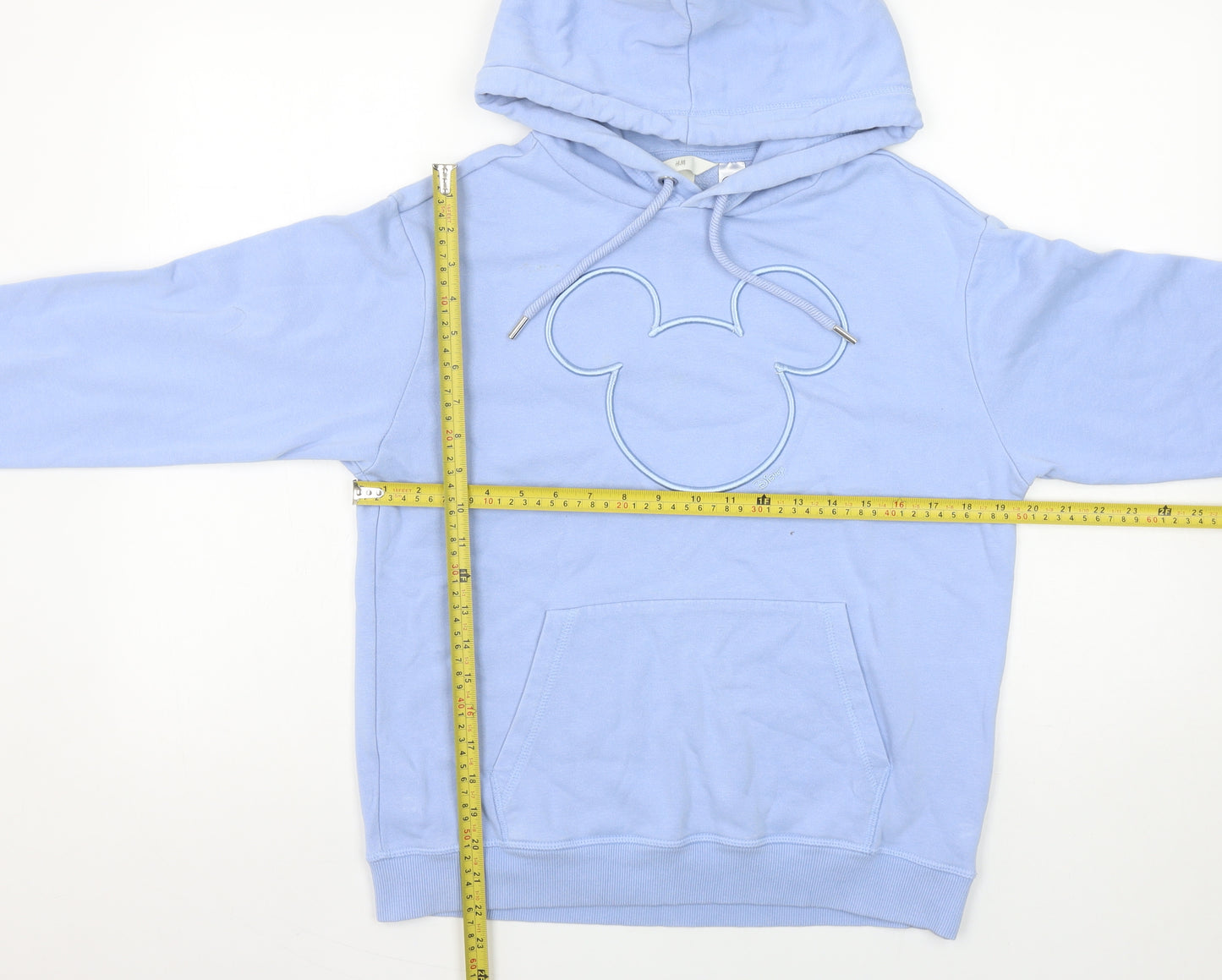 H&M Women Blue Pullover Hoodie XS Disney Mickey Cotton Blend