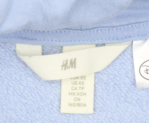 H&M Women Blue Pullover Hoodie XS Disney Mickey Cotton Blend