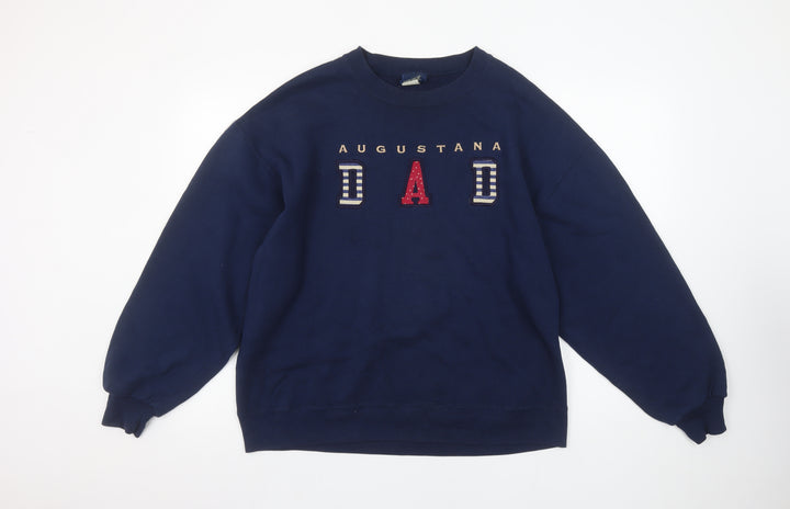 Famous Sportswear Men’s Blue Pullover Sweatshirt L Embroidered Augastana Dad