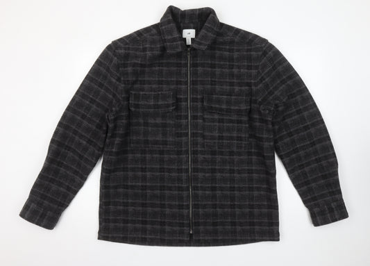 H&M Men Grey Check Relaxed Fit Full Zip Jacket Size M