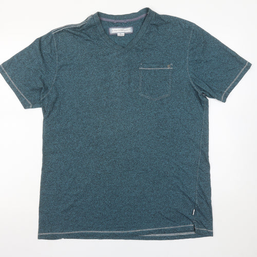 PD&C Men's Blue Short Sleeve V-Neck Cotton Blend T-Shirt XL