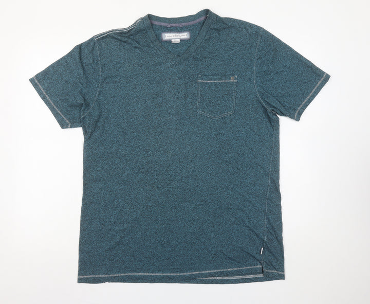 PD&C Men's Blue Short Sleeve V-Neck Cotton Blend T-Shirt XL