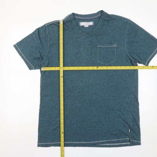 PD&C Men's Blue Short Sleeve V-Neck Cotton Blend T-Shirt XL