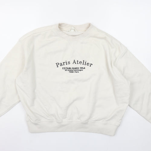 H&M Women Ivory Paris Atelier Cotton Blend Crew Neck Sweatshirt Size S