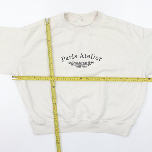 H&M Women Ivory Paris Atelier Cotton Blend Crew Neck Sweatshirt Size S
