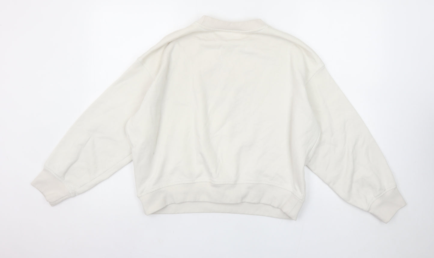H&M Women Ivory Paris Atelier Cotton Blend Crew Neck Sweatshirt Size S