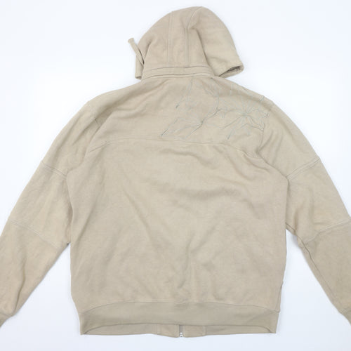 Nike Men's Beige Full Zip Hoodie L Embroidered Logo Cotton Blend