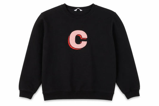 Front view of Neon Sheep Women’s Black Pullover Sweatshirt, size L, with Pink C Logo