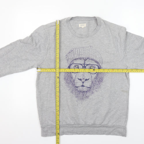 Woop Women’s Grey Lion Print Crew Neck Pullover Sweatshirt Size M