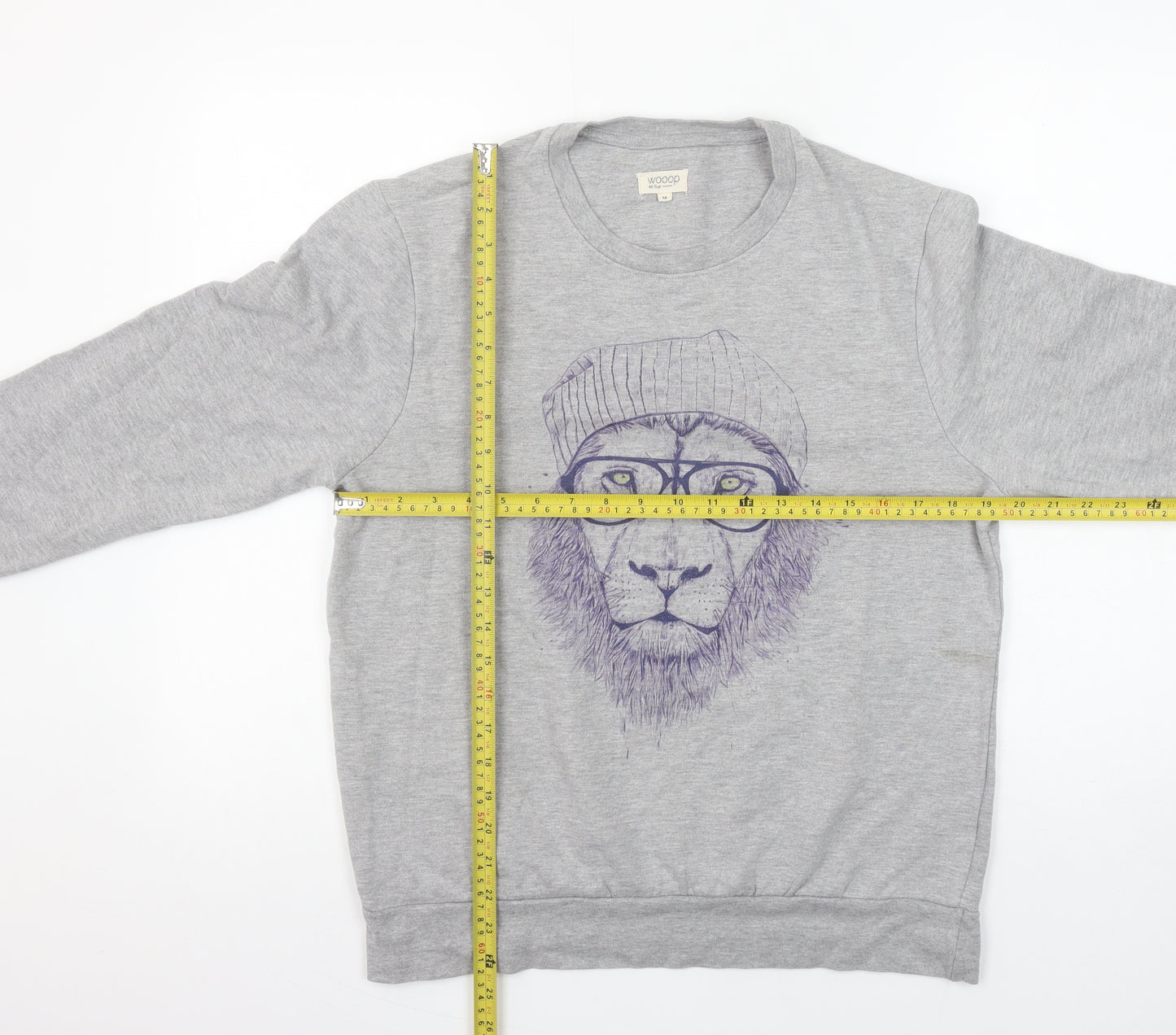 Woop Women’s Grey Lion Print Crew Neck Pullover Sweatshirt Size M