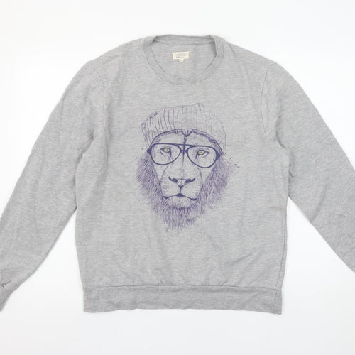 Woop Women’s Grey Lion Print Crew Neck Pullover Sweatshirt Size M