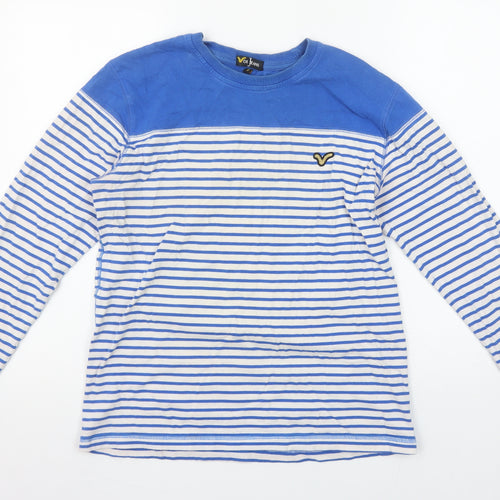 Voi Jeans Men's Blue White Striped Long Sleeve Crew Neck Cotton T-Shirt Size S